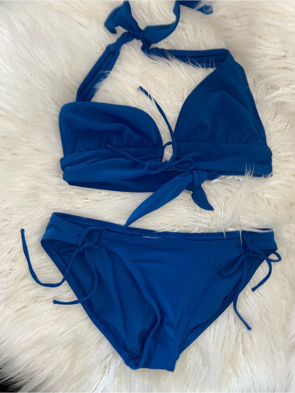 Robin Piccone Blue Tie-Front Halter Bikini Set